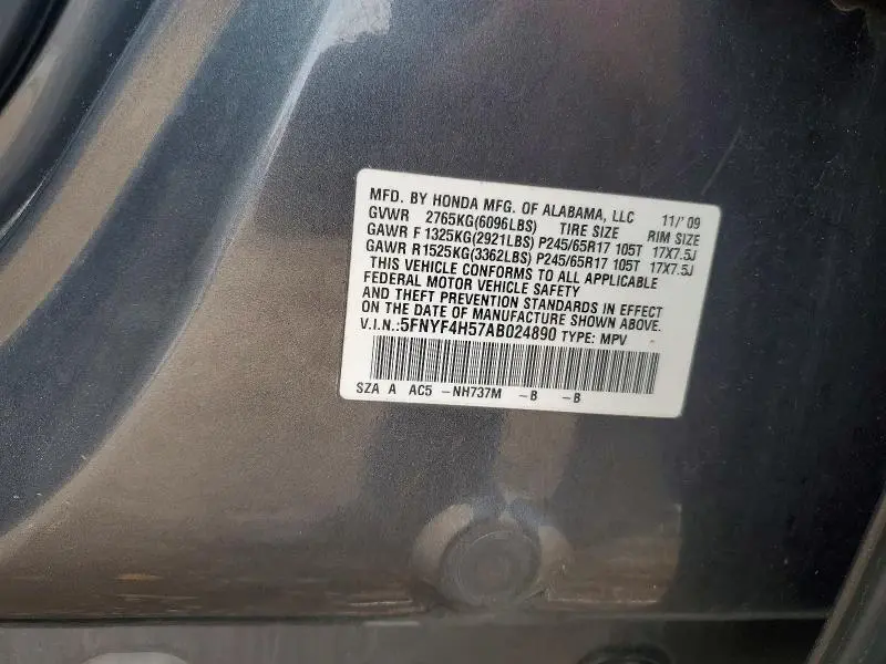 2010 HONDA PILOT EXL  
