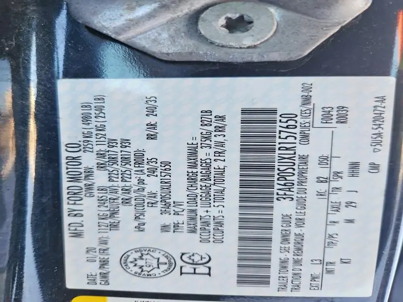 2020 FORD FUSION TITANIUM  