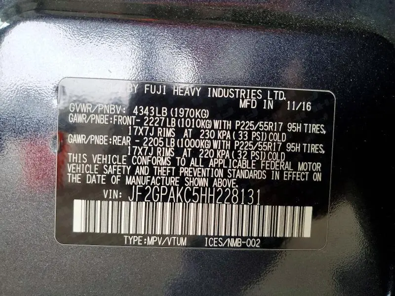 2017 SUBARU CROSSTREK LIMITED  
