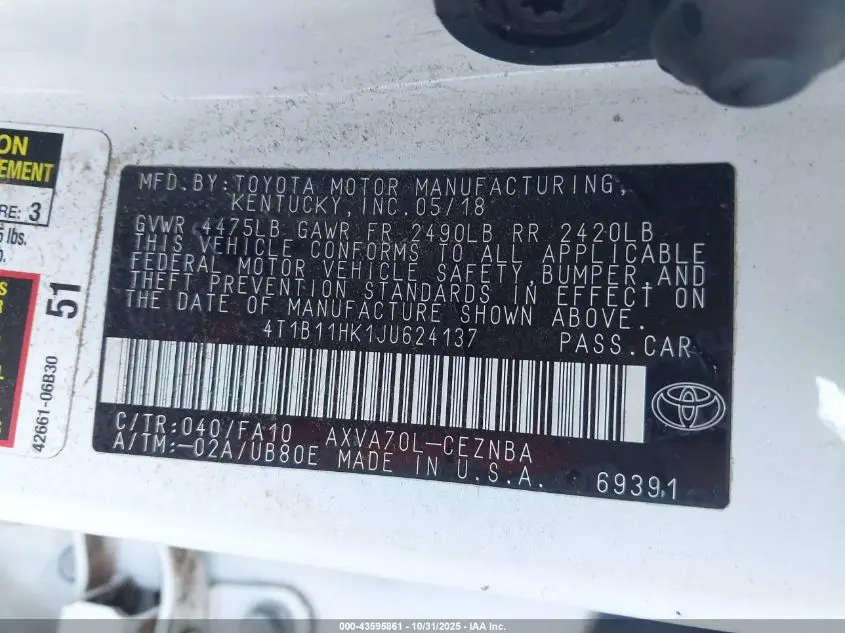 2018 TOYOTA CAMRY LE