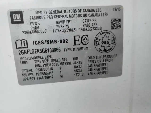 2016 CHEVROLET EQUINOX LTZ  