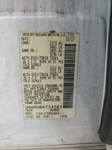 2017 NISSAN FRONTIER S  