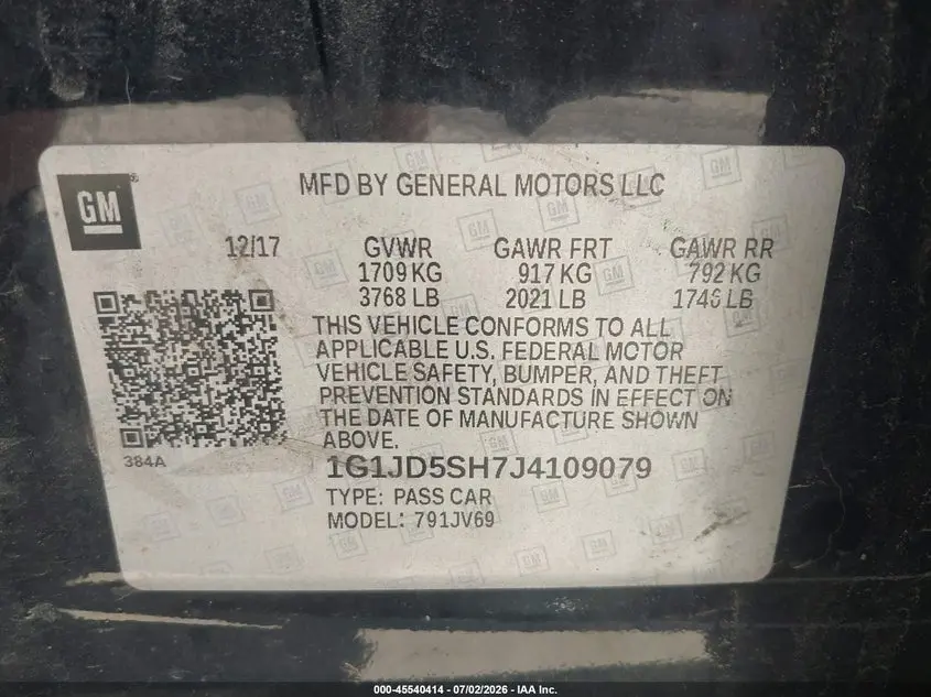 2018 CHEVROLET SONIC LT AUTO