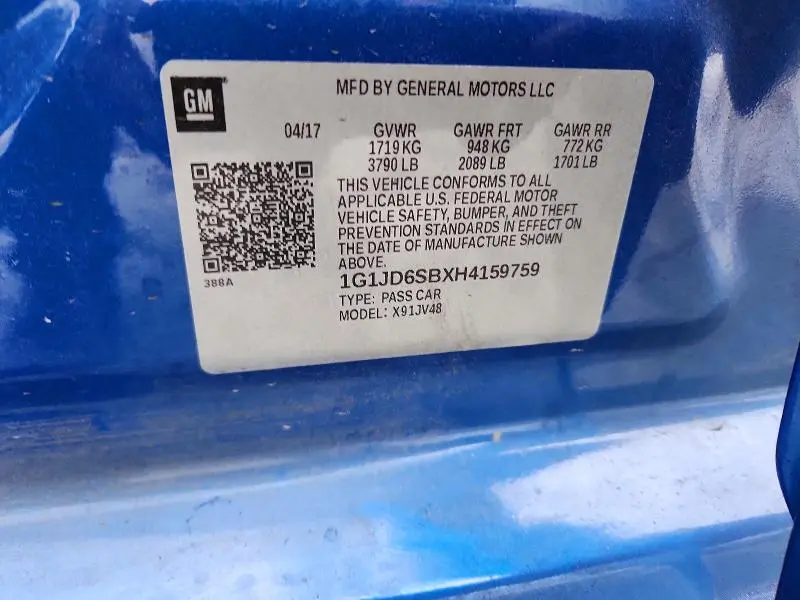 2017 CHEVROLET SONIC LT  