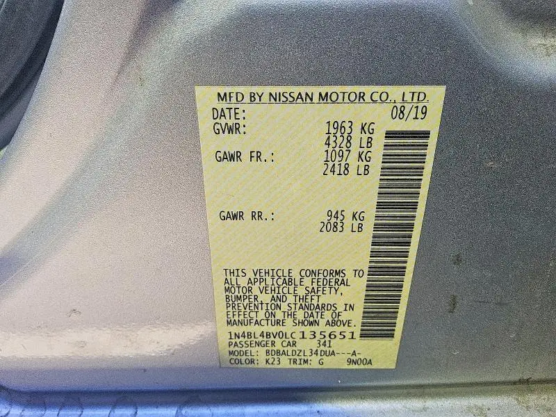 2020 NISSAN ALTIMA S  