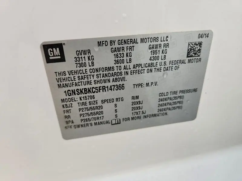 2015 CHEVROLET TAHOE K1500 LT  