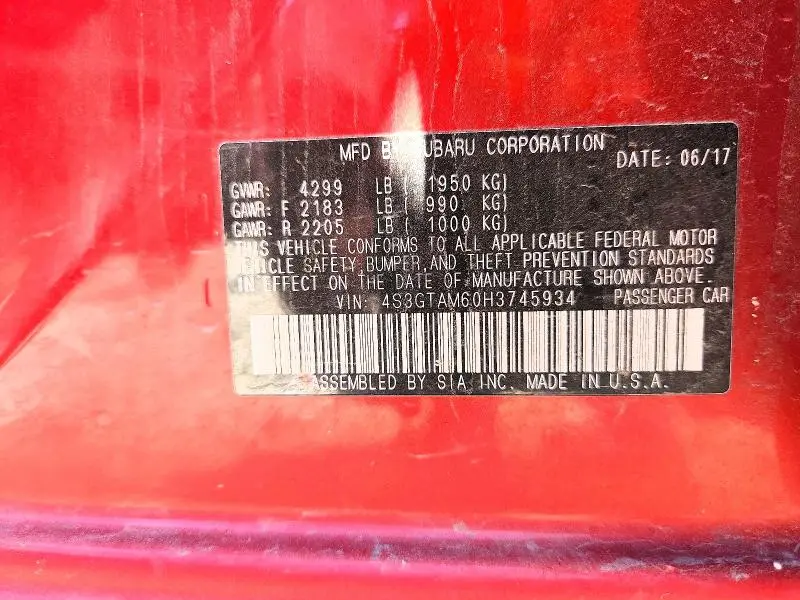 2017 SUBARU IMPREZA SPORT  