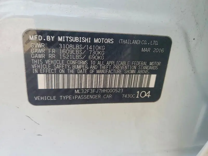 2017 MITSUBISHI MIRAGE G4 ES  