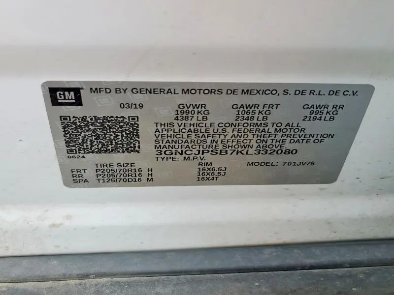 2019 CHEVROLET TRAX 1LT  