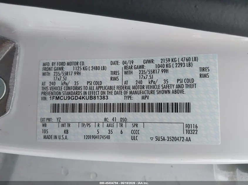 2019 FORD ESCAPE SE
