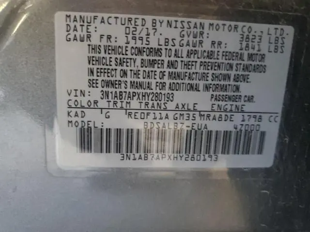 2017 NISSAN SENTRA S  