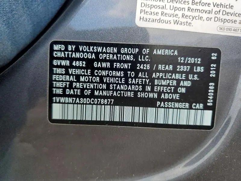 2013 VOLKSWAGEN PASSAT SE  