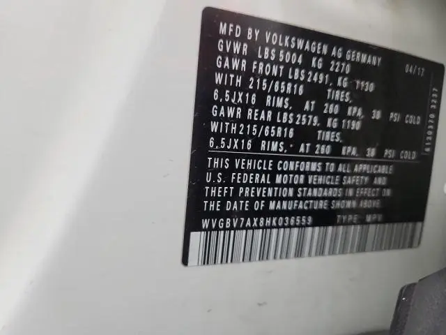 2017 VOLKSWAGEN TIGUAN S  