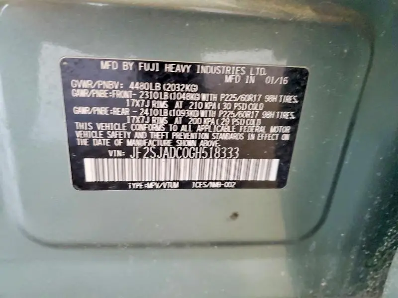 2016 SUBARU FORESTER 2.5I PREMIUM  