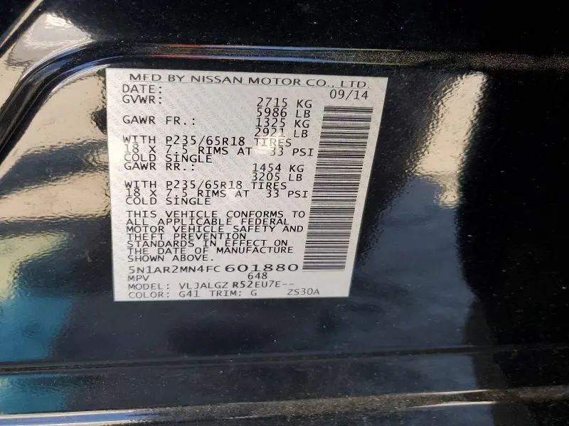 2015 NISSAN PATHFINDER SL  