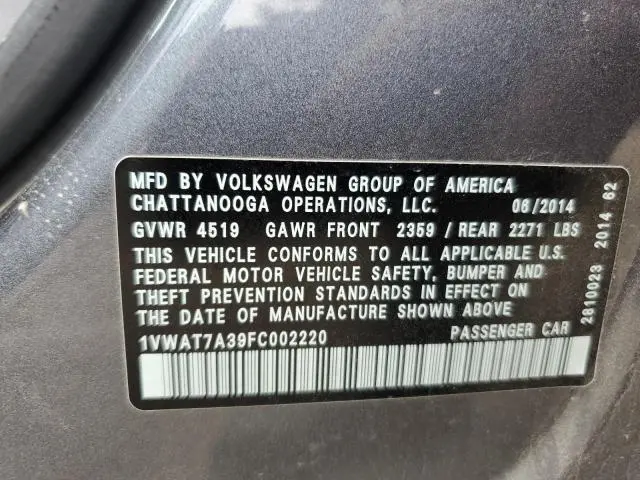 2015 VOLKSWAGEN PASSAT S  