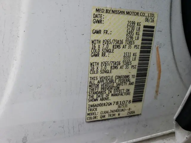 2016 NISSAN FRONTIER S  