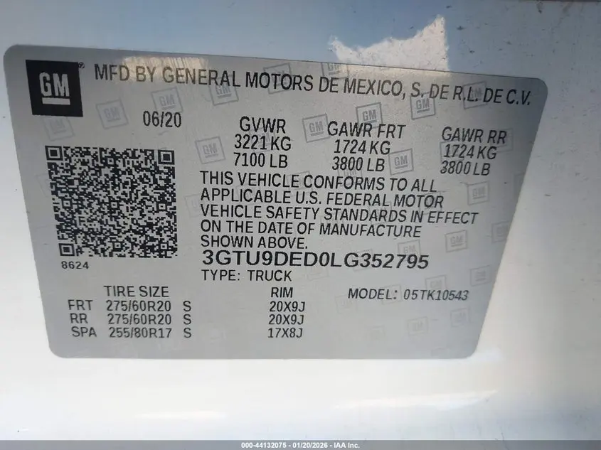 2020 GMC SIERRA 1500 4WD  SHORT BOX SLT