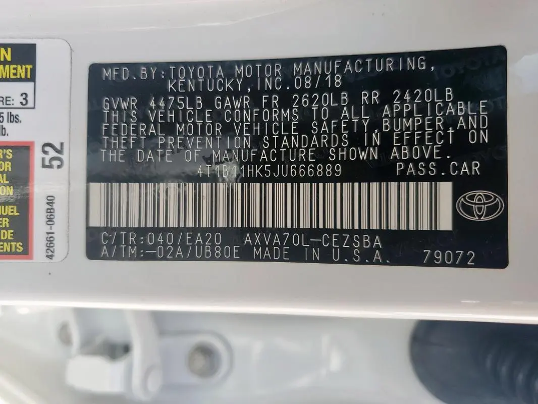 2018 TOYOTA CAMRY L  