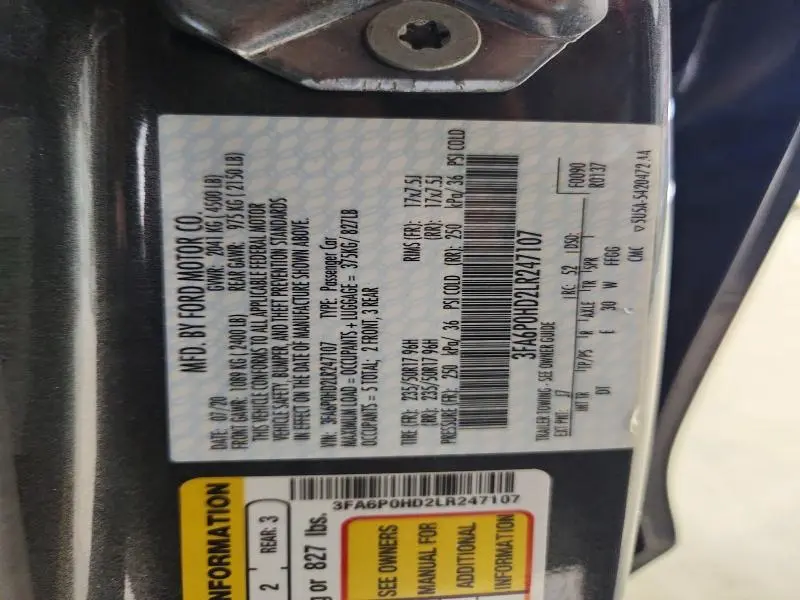 2020 FORD FUSION SE  