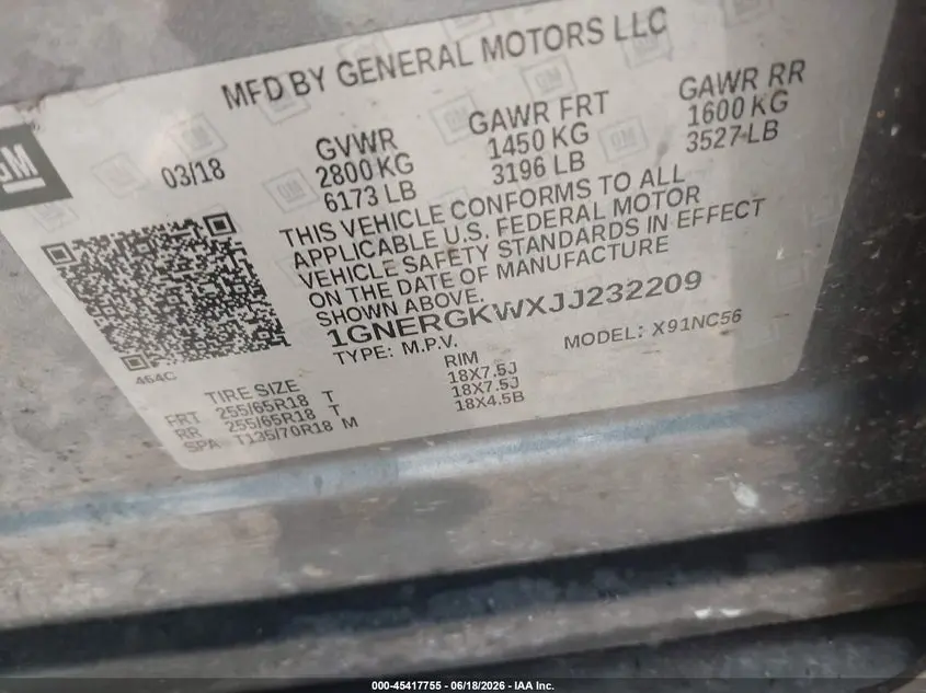 2018 CHEVROLET TRAVERSE 1LT