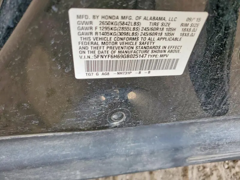 2016 HONDA PILOT EXL  