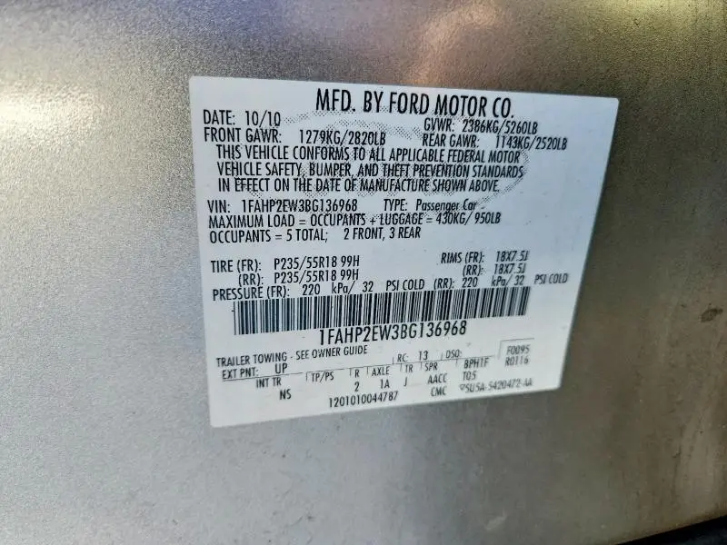 2011 FORD TAURUS SEL  