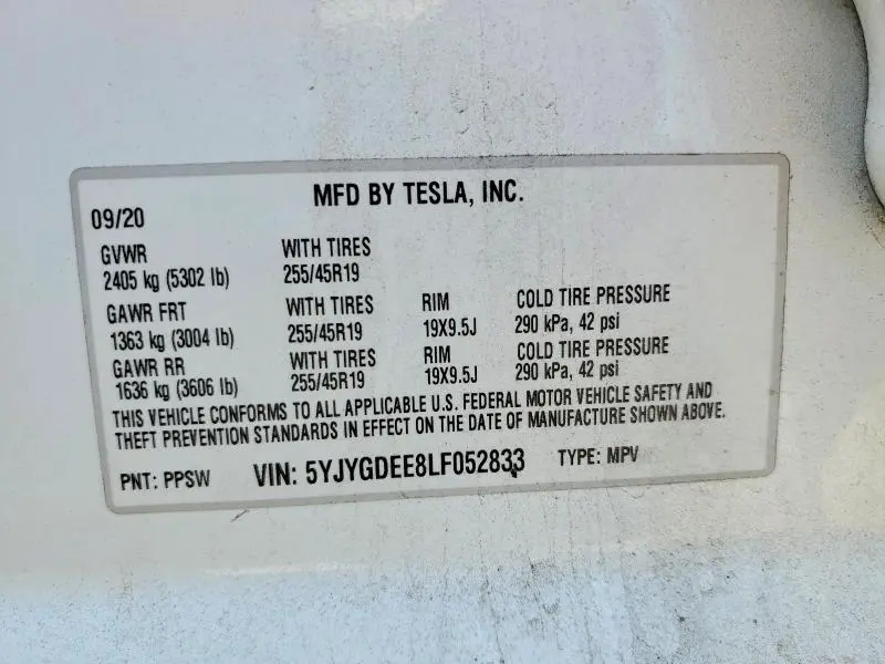 2020 TESLA MODEL Y   