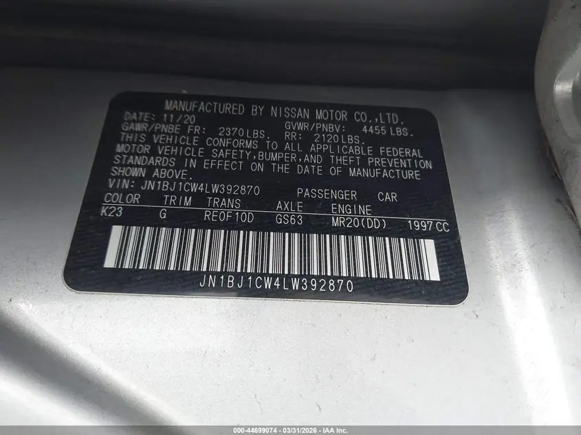 2020 NISSAN ROGUE SPORT SV AWD XTRONIC CVT