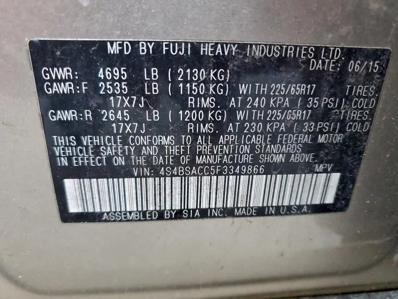 2015 SUBARU OUTBACK 2.5I PREMIUM  