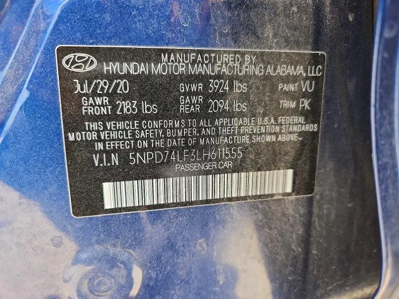 2020 HYUNDAI ELANTRA SE  