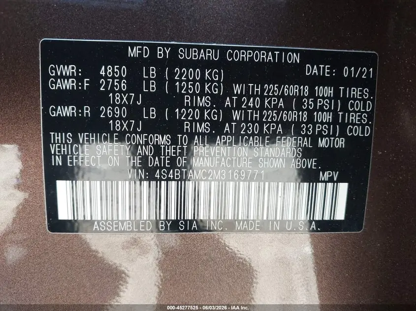 2021 SUBARU OUTBACK LIMITED