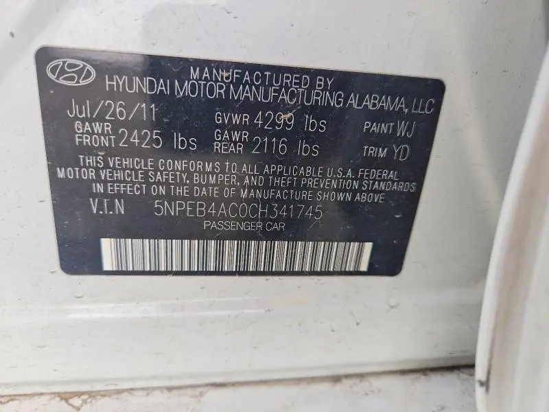 2012 HYUNDAI SONATA GLS  