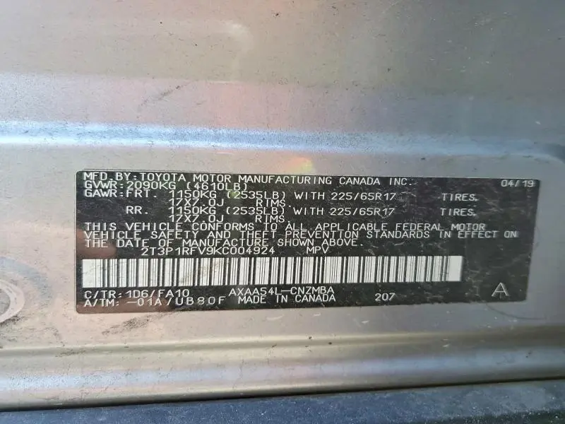 2019 TOYOTA RAV4 XLE  