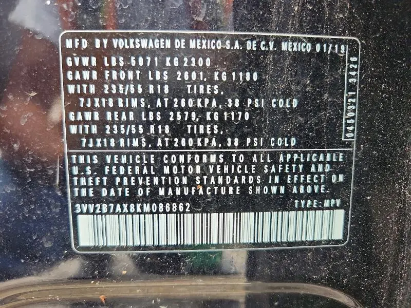 2019 VOLKSWAGEN TIGUAN SE  