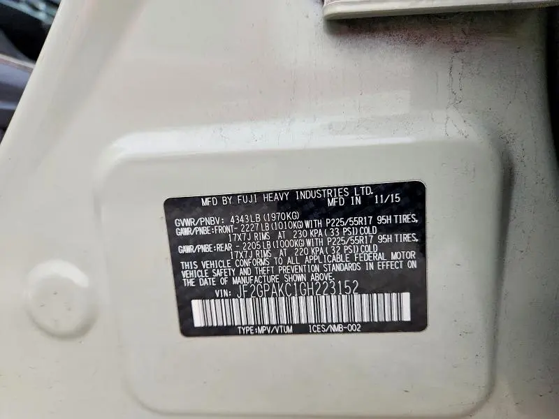 2016 SUBARU CROSSTREK LIMITED  