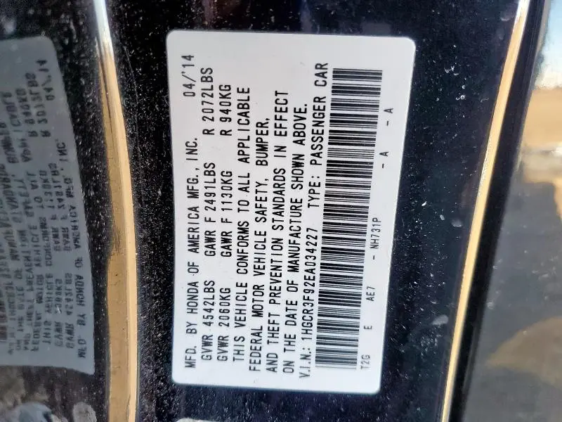 2014 HONDA ACCORD TOURING  