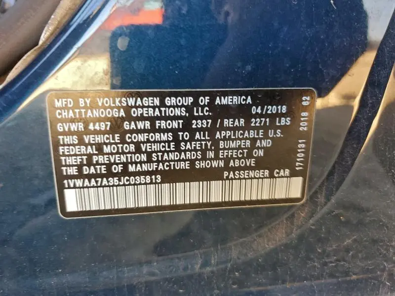 2018 VOLKSWAGEN PASSAT S  