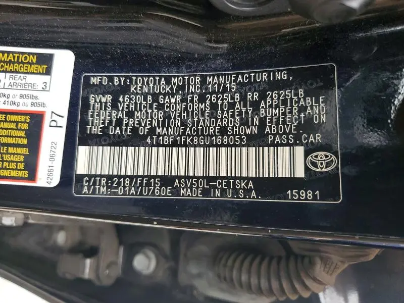 2016 TOYOTA CAMRY SE  