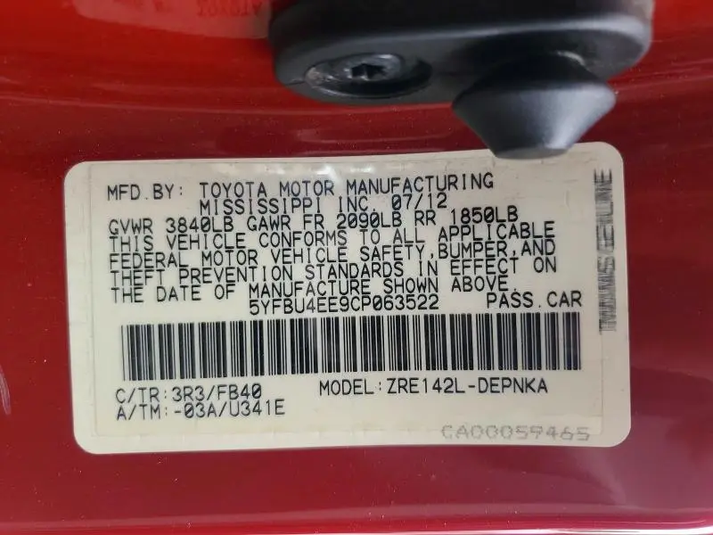2012 TOYOTA COROLLA LE  