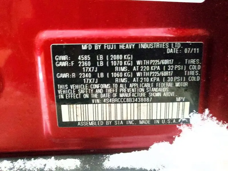 2011 SUBARU OUTBACK 2.5I PREMIUM  