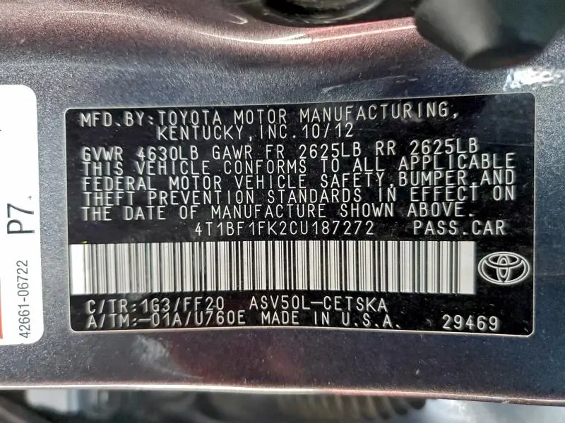 2012 TOYOTA CAMRY BASE  
