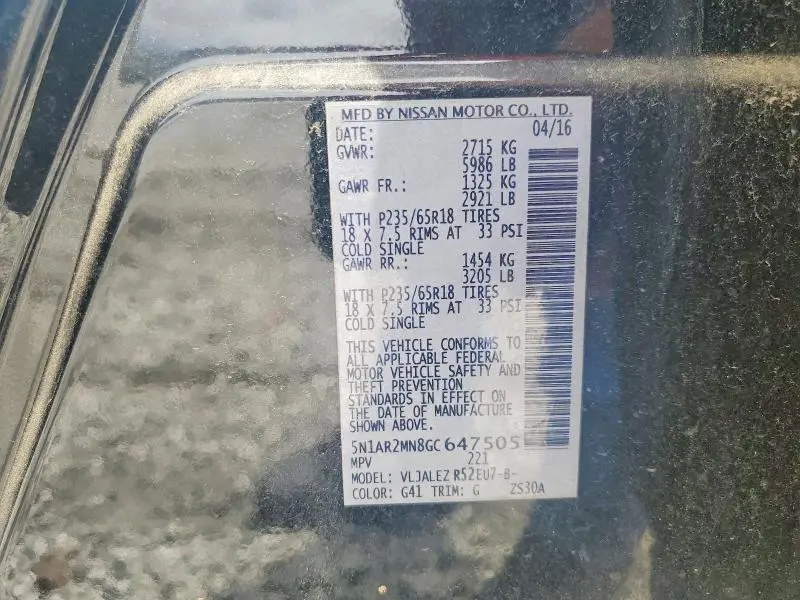 2016 NISSAN PATHFINDER SV  