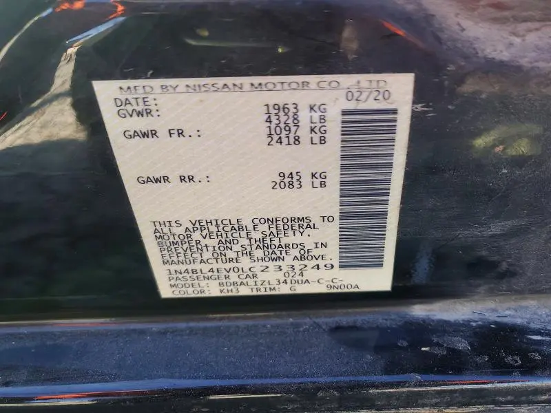 2020 NISSAN ALTIMA SL  