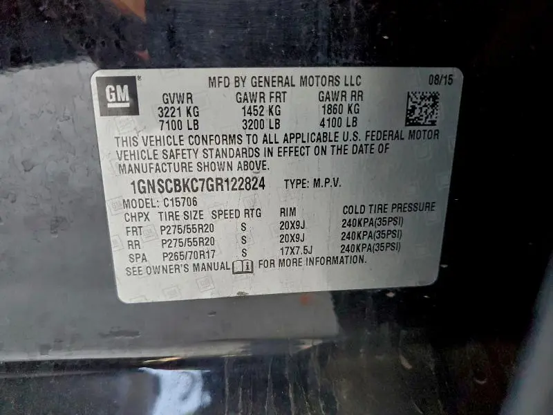 2016 CHEVROLET TAHOE C1500 LT  