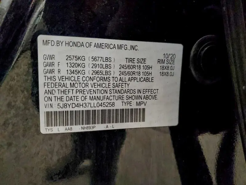 2020 ACURA MDX   