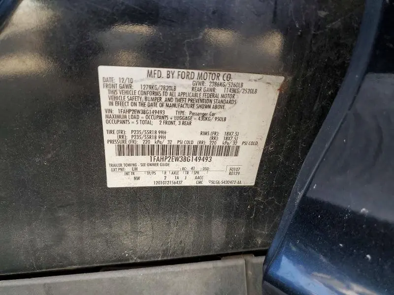 2011 FORD TAURUS SEL  