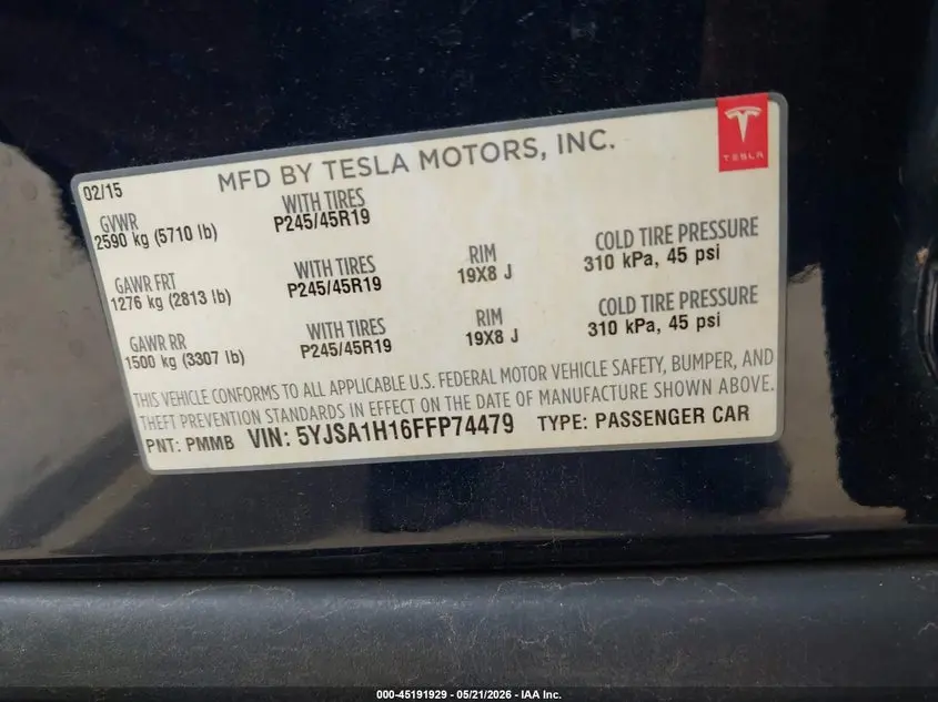 2015 TESLA MODEL S 60/70/85