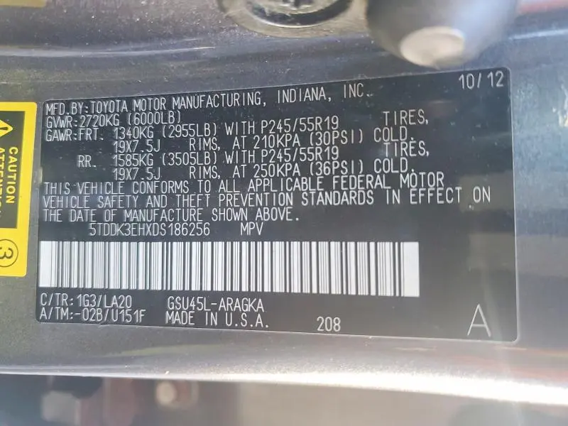 2013 TOYOTA HIGHLANDER LIMITED  