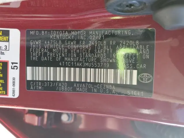 2021 TOYOTA CAMRY LE  